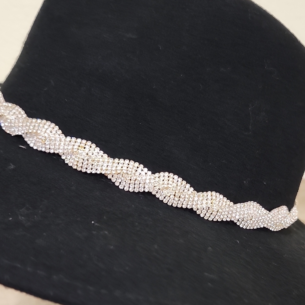 Steve Madden Black Wide-Brim Hat With Rhinestone Belt Accent - Picture 4 of 10